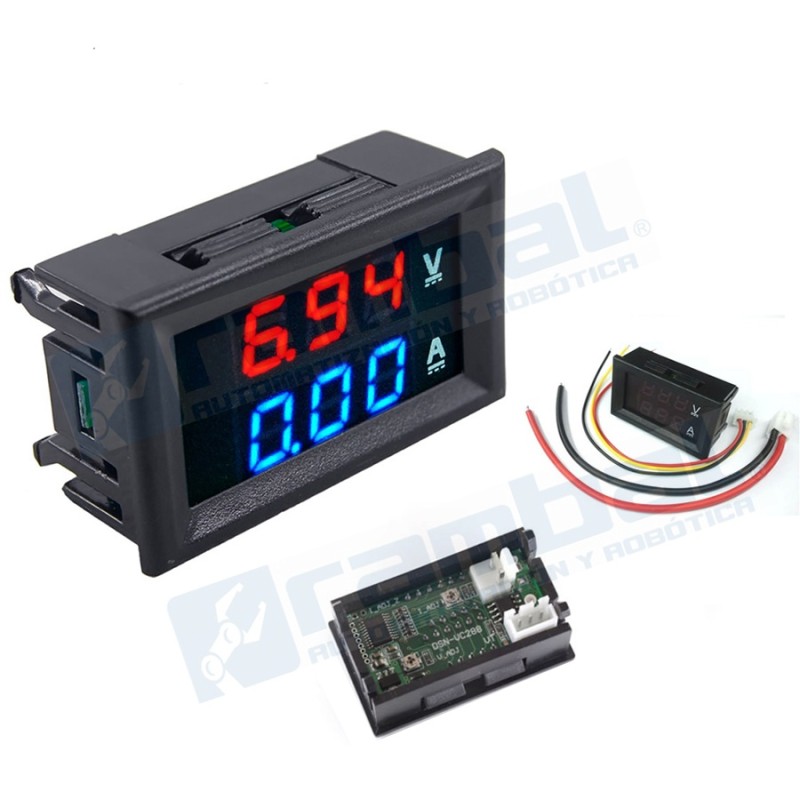 Voltimetro Amperimetro 100V 10A display rojo azul