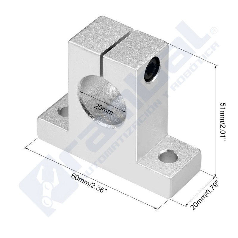 Soporte vertical Eje Guia 20mm.