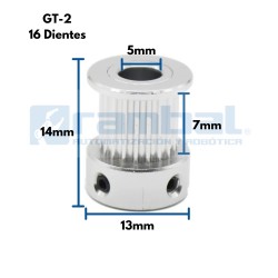 Polea dentada GT2 16 Dientes-5mm-Correa 10mm