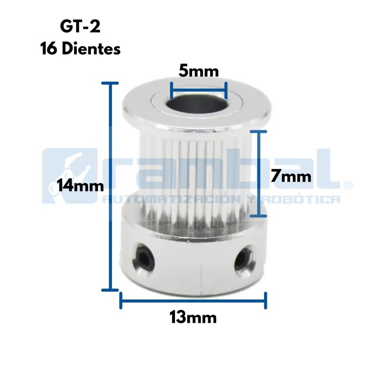Polea dentada GT2 16 Dientes-5mm-Correa 10mm