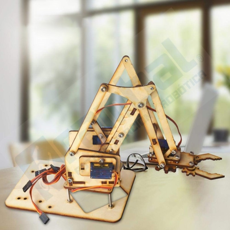 Kit Brazo Robótico Madera 4 DOF (MG90S) (4 DOF Wooden Robotic Arm Kit)