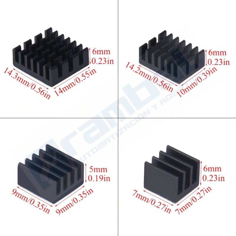 Kit de 4 piezas Disipador de calor para Raspberry Pi 4 Modelo B