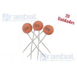 Condensador de cerámica 104 de 50V 0.1 µF lote de 20 unidades.