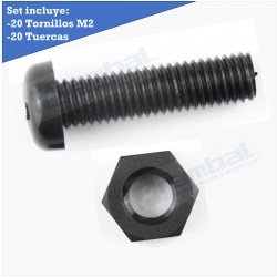 Set 20 Tornillos y Tuercas M2 x 10mm de acero inoxidable, cabezal redondo cruz